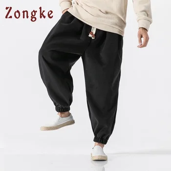 Zongke Stil Chinezesc Vrac Solid De Lână Harem Pantaloni Barbati Pantaloni De Trening Om Pantaloni Casual Barbati Hip Hop Streetwear Pantaloni 2021 Primăvară
