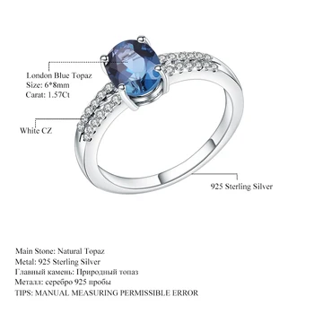 Gem de Balet 1.57 Ct Oval Naturale Topaz London Blue Inel de Piatră prețioasă Argint 925 Inele Pentru Femei Logodna Bijuterii Fine