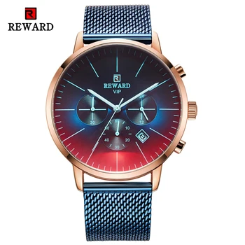 RECOMPENSA de Moda Mens Ceasuri de Lux de Top de Brand Albastru Dial Cuarț Ceas din Oțel Curea Sport Impermeabil Ceas Cronograf Bărbați Erkek izle