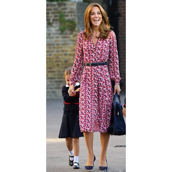 Printesa Kate Middleton Rochie 2021 Femeie Rochie V-Neck Maneca Lunga Tipărite Centura Camasa Eleganta Rochii de Munca Purta Haine NP0787C