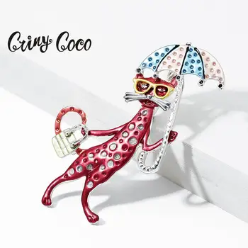 Cring Coco Email Rosu Pisica cu Umbrela Broșe Animale Drăguț Bijuterii Femei Copii Ziua de nastere, Cadouri de Modă Aliaj Brosa Ace de Pin