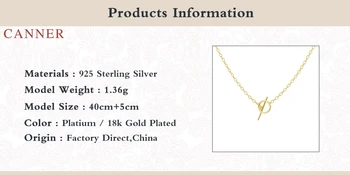CANNER Moda Simplu Ot Buton Fără Pandantiv Real 925 Sterling de Argint Colier Pentru Femei Bijuterii Pandantiv Fermecător Bijoux
