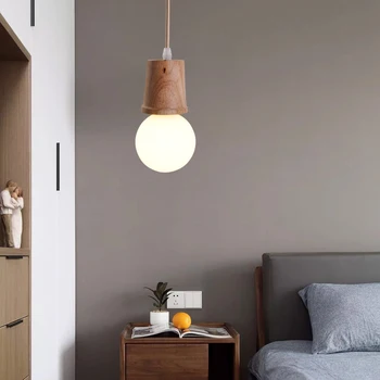 Artpad Lemn Pandantiv Lampă De Interior Acasă Living Hotel Decortive Nordic Simplu Naturi Lemn Geometrice Agățat Lumini E27