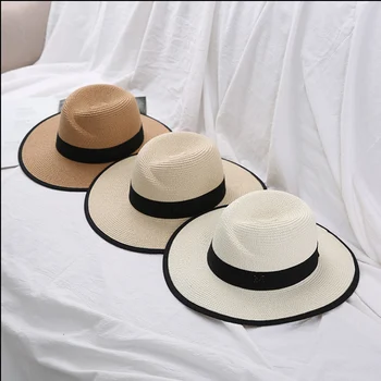 Margine Largă Vara Fedora Jazz Capac De Paie, Pălării Panama Pentru Barbati De Paie, Pălării De Soare Pentru Femei Beach Hat Cuplu Parasolar Pălării Chapeu