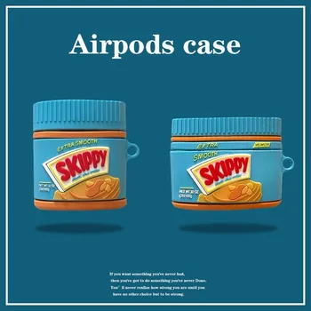 Pentru AirPods Pro Coque Drăguț 3D Unt de Arahide Sticla de Silicon, Casti Caz pentru Apple AirPods 1 2 Suport setul cu Cască se Acoperă cu Cârlig