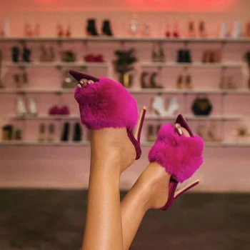 Doamnelor Pantofi de Moda 2021 Femei Sandale cu Toc de Lux Blană de Iepure Sandale cu Toc, Papuci de Femei Pantofi Sandalias Mujer