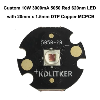 Personalizat 10W 3000mA 5050 Rosu 620nm Emițător LED-uri cu DTP Cupru MCPCB (1 buc)