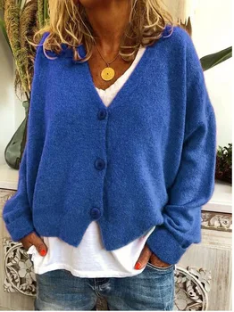 Femei de Moda Casual Culoare Solidă Pulover Scurt tricotat Cardigan Nou Toamna Iarna 2020 Liber Geaca cu Maneci Lungi de Sus Plus Dimensiune