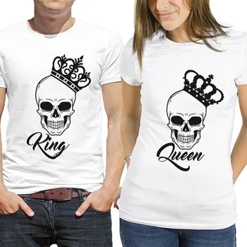 Regele Regina Cupluri Tricou Craniu Coroana Iubitorii de Imprimare T-shirt Câteva Haine Femei Om O-gat Maneci Scurte Tee Cămașă Topuri