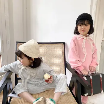 Primăvara 2021 coreene noi, copii costum petrecere a timpului liber fete pentru copii capac dantelă bluză și pantaloni două seturi de piese