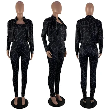2021 Nou Primavara Vara Toamna Femei Chic Costume Potrivite Set De Două Piese De Streetwear Scurt Zip Up Jacket Și Slab Salopete Seturi