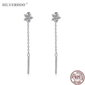 SILVERHOO Argint 925 Ciucure Stick Forma Picătură Cercei Pentru Femeile Strălucitoare CZ Cercel Floare Romantică Bijuterii
