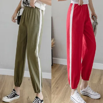 Primavara-Vara Lenjerie de pat din Bumbac Pantaloni Femei Glezna Lungime Pantaloni Casual Femei de Stradă de Moda coreeană Doamnelor Pantaloni Sexy Rosu Verde
