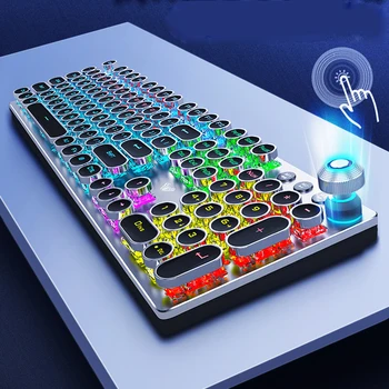 Joc Steampunk Tastatură Mecanică Panou de Metal Rotund Retro Keycap cu iluminare din spate cu Fir de Calculator, Periferice pentru computere Desktop și Laptop