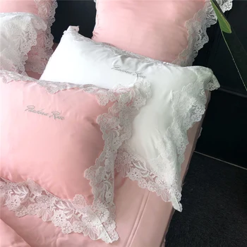 Nou stil Printesa roz verde dantela carpetă acopere set ata de Mătase seturi de lenjerie de pat twin regina king size fete copii seturi de lenjerie de pat 4pieces