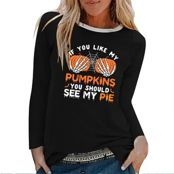 Dacă Vă Place Meu Dovleci Print Halloween Maneca Lunga T-shirt Femei Toamna Iarna Graphic Tee Estetice Tricouri Femeie din Bumbac 2020