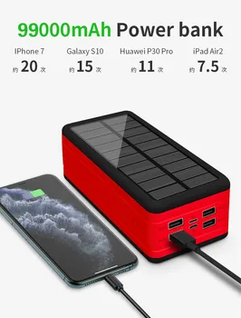 99000mAh în aer liber Wireless Solar Power Bank cu LED Încărcător Portabil rezistent la apa de Mare Capacitate pentru Iphone, Samsung, Xiaomi