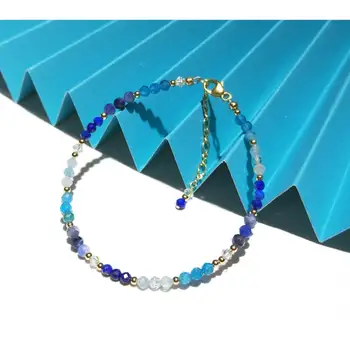 Lii Ji Piatra Naturala Apatit Acvamarin, Lapis Lazuli Sodalit Austriac de Cristal, Aur de 14K Umplut Bratara Pentru Femei Brățară