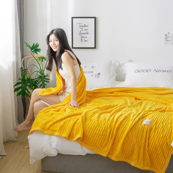 LREA galben lână curgând pătură pentru paturi polar tesatura arunca pentru canapea de iarnă acasă decor Confortabil de piele