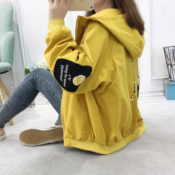 HAYBLST Brand Femei Jacheta cu Gluga 2019 Toamna de Moda de Imprimare Preppy Stysle Jacheta Plus Dimensiune XL-coreean Kawaii Liber Jachete