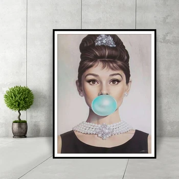 Audrey Hepburn Guma De Mestecat Arta De Perete Postere Si Printuri Femeie Decor Acasă Panza Pictura De Moda Pop Art