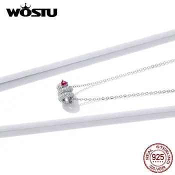 WOSTU Reale Argint 925 Șarpe Colier Inima Cu Roșu Dragoste Zircon Fermecător Pentru Femei de Moda Fierbinte Bijuterii Cadou FNN150