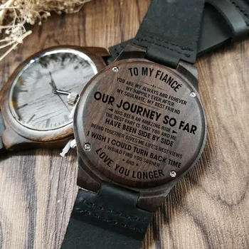 La Logodnicul Meu Gravat Lemn Ceas Personalizat Barbati lemn de Abanos Ceasuri de Lux Ceas de mână Ceas de Aniversare Cadouri de Vacanță