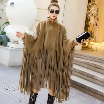 2020 Toamna Iarna Femei Plus Dimensiune Palton Haine de Moda Batwing Maneca Suede Tassel Mantie Toamna Jacheta pentru Femei SA065S50