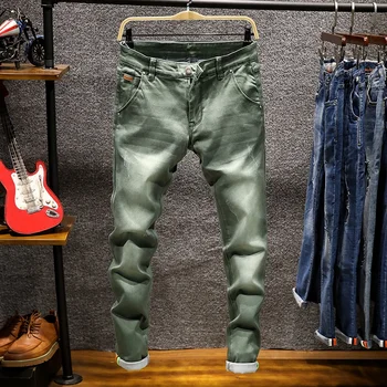 2020 Blugi Noi 7 Culoare Bărbați Stretch Skinny Blugi de Moda Casual Slim Denim Pantaloni Barbati Kaki Verde Gri Jeans Plus Size 38-28