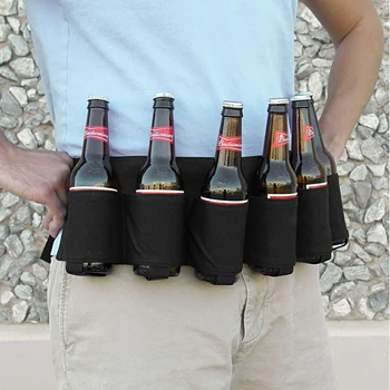 Panza de Bere Centura Toc Bea Suc Pungă Sticla de 6 Pack Toc Negru de Camuflaj pentru Petrecere în aer liber Camping Băuturi