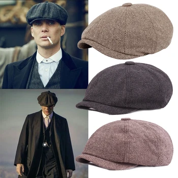 Oamenii Bereta De Epocă Spic Gatsby Tweed Șepci Pălărie Vânzător De Ziare Bereta Pălărie De Iarnă Primăvară Plat Atins Bereta Pălării