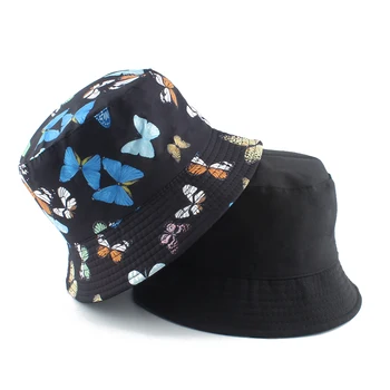 2020 Noua Moda Femei Fluture De Imprimare Pescar Pălărie Panama Reversibile Găleată Pălării Hip Hop De Pescuit Capac