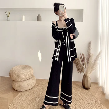 2020 Iarna Femei de Moda 3pcs Costum Cardigane Lungi + Vesta + Pantaloni de Tricotat 3pcs Set Haine la Modă Set