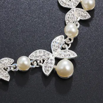 Moda Simulate Perla Seturi De Bijuterii Nunta Bijuterii De Mireasă Floare Frunze De Aur, Argint Placat Cu Chocker Coliere Cercei Seturi 2019