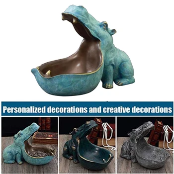 22cm Rășină Hipopotam Figurine Breloc Decor de birou Accesorii pentru Casa Prispa de Control de la Distanță de Stocare de Animale Ornament Cadou
