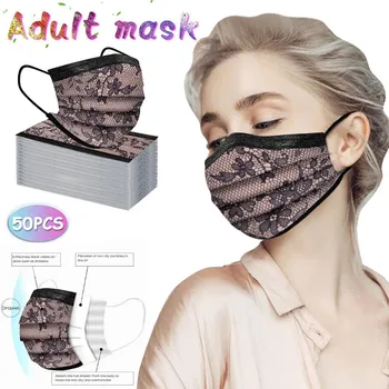 50/100buc Dantelă Floare de Imprimare Adult Moda de unica folosinta Masca Protectie cu Trei Strat Respirabil Gura Masca în aer liber Masque Masca