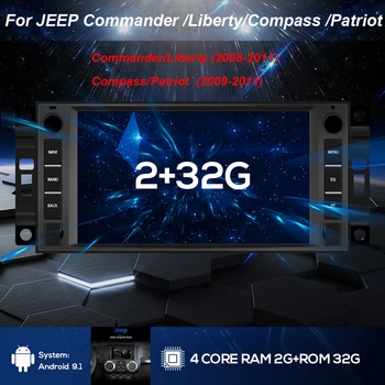 Hikity 4 Core 2 Din Android Auto Multimedia Player pentru Commander Compass, Patriot Grand Jeep Liberty Wrancler GPS, Autoradio Stereo