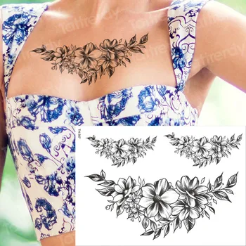 8PCS/lot schita tatuaj floare negru geometrice a crescut autocolant tatuaj schite flori desene sau modele tatuaj mare impermeabil tatuaj fals seturi