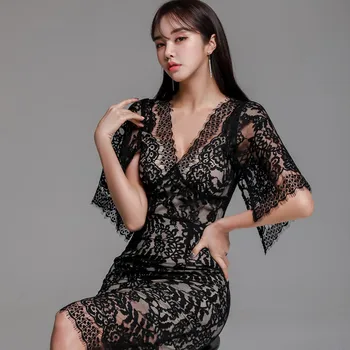 De Vară 2020 culoare Solidă Femei Dantelă Rochii Sexy si Elegante Gol Vedea Prin Creion bodycon Rochie Coreea Teaca Vestidos