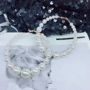 Nou analog de epocă Cerc Perlat hoop Cercei Exagerat Supradimensionate Perla Cerc Mare Cercel pentru femei partid de Moda Bijuterii