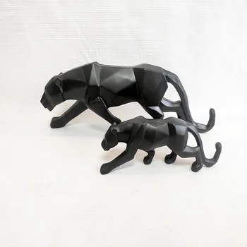 Leopard Rășină Sculptura Model Office Bar Black Panther Meserii Ornamente de Animale Origami Abstract Geometric Statui Decor MJ