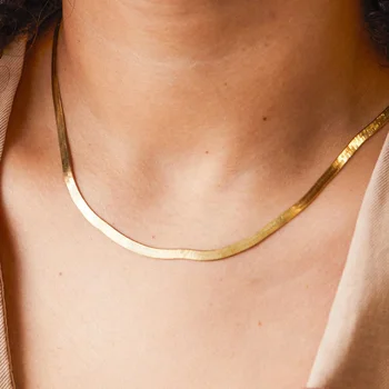 Visunion Simplu de Culoare de Aur de Moda 316L din Oțel Inoxidabil Șarpe Lanț Cravată Colier pentru Barbati Femei Bijuterii Colier