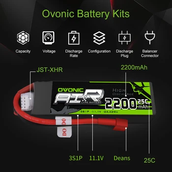 OVONIC 2200mAh 3S1P/11.1 V Lipo Baterie 25C Max Izbucni 50C cu Decanii Plug T Conector pentru Masina RC Drone Heli Barca Masina