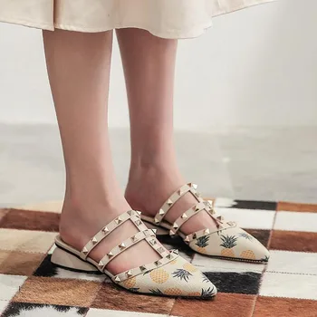 Vara Femeile toc Pătrat Papuci de Alunecare Pe Catâri Designeri de Brand Nou 2020 de Moda de Lux Nit T-curea de Diapozitive Alunecare Pe Sandale