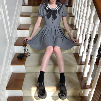 VOOCIEC Japoneză Academice Guler Marinar Fata Fusta de Vară 2020 Nouă Vest Arcul Hipster Femei Rochie sweet Lolita rochie de printesa