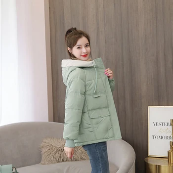 Cu glugă Sacou Scurt pentru Femei Stil coreean Solid Geci de Iarna pentru Femeie Gros Vrac Plus Dimensiune Bumbac Căptușit Casual Femei Palton