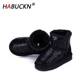 HABUCKN 2020 Brand Vânzare Fierbinte Băiat și fată Cizme de Zapada Genuine piele de Vacă din Piele Glezna Cizme Cald Cizme de Iarna copii Pantofi
