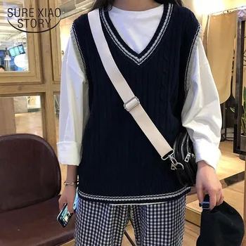 Stil coreean V-neck Pulover 2021 Toamna și Iarna Vesta Pulover Solidă fără Mâneci Pulover Femei de Îmbrăcăminte de Moda All-meci 10971