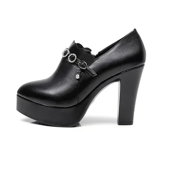 Toamna Iarna Bloc Tocuri Pompe de Femei Pantofi 2021 Adânc Stras Pantofi cu Toc de 12cm Birou Negru Pantofi Platforma Plus Dimensiune 32-43