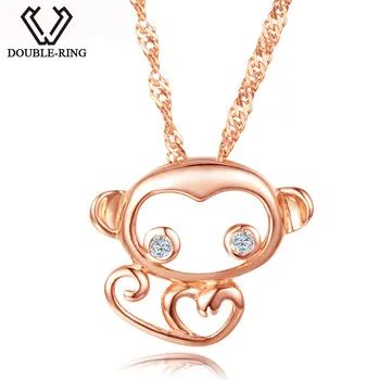 DUBLU-R Maimuță Drăguț Pandantive Doamnelor 0.02 ct Diamond Argint 925 Rose Gold Coliere Romantic Bijuterii Fine Personalizate CAP03760SA-3